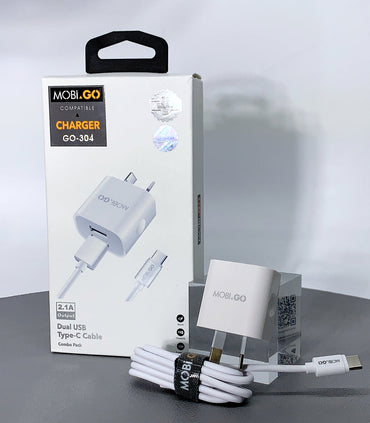 Mobigo dual USB fast home charger with type-c cable GO304