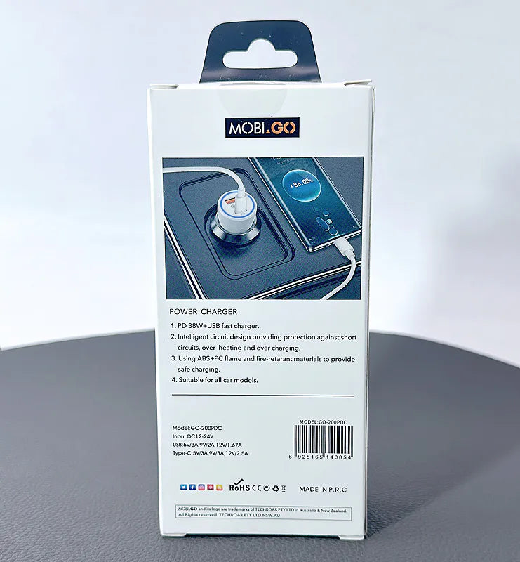 Mobigo PD 38W car charger with Type-C to Type-C cable GO200PDC