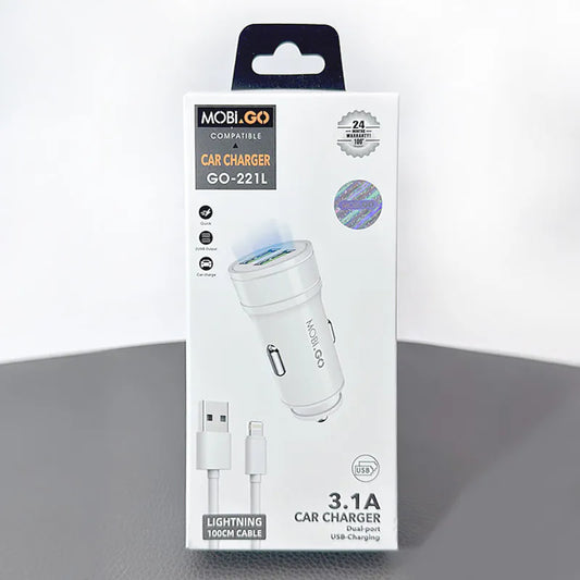 Mobigo dual USB fast car charger with lightning cable GO221L