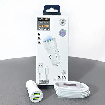 Mobigo dual USB fast car charger with lightning cable GO221L
