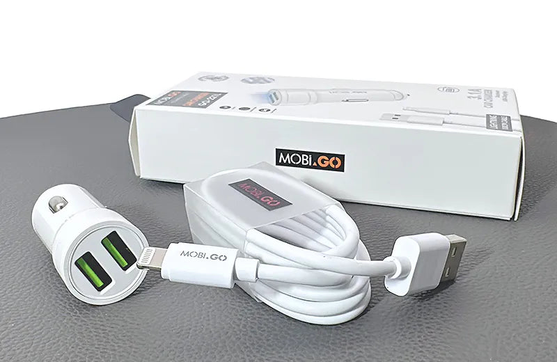 Mobigo dual USB fast car charger with lightning cable GO221L