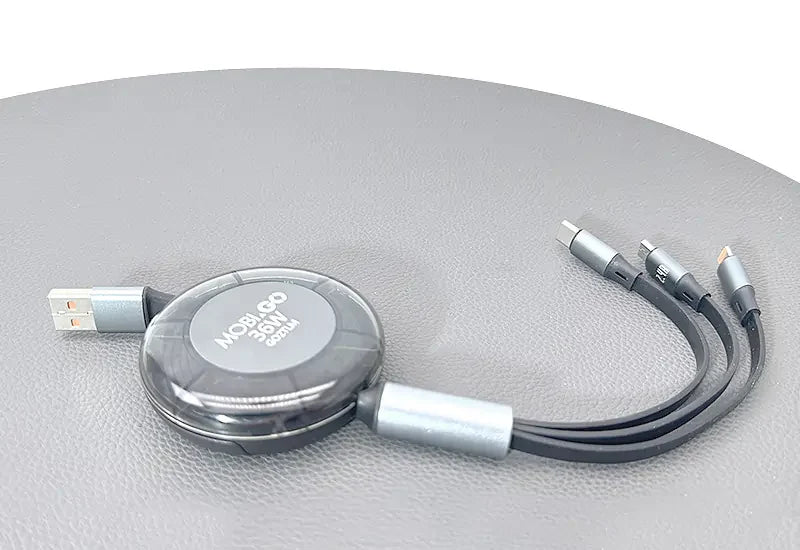 Mobigo 1m 6A 3 in 1 Retractable Charging Cable GO2TLM