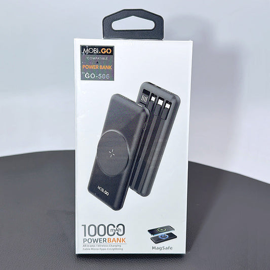 Mobigo 10000 mah MagSafe power bank with micro TYPE-c Lightning cable GO506