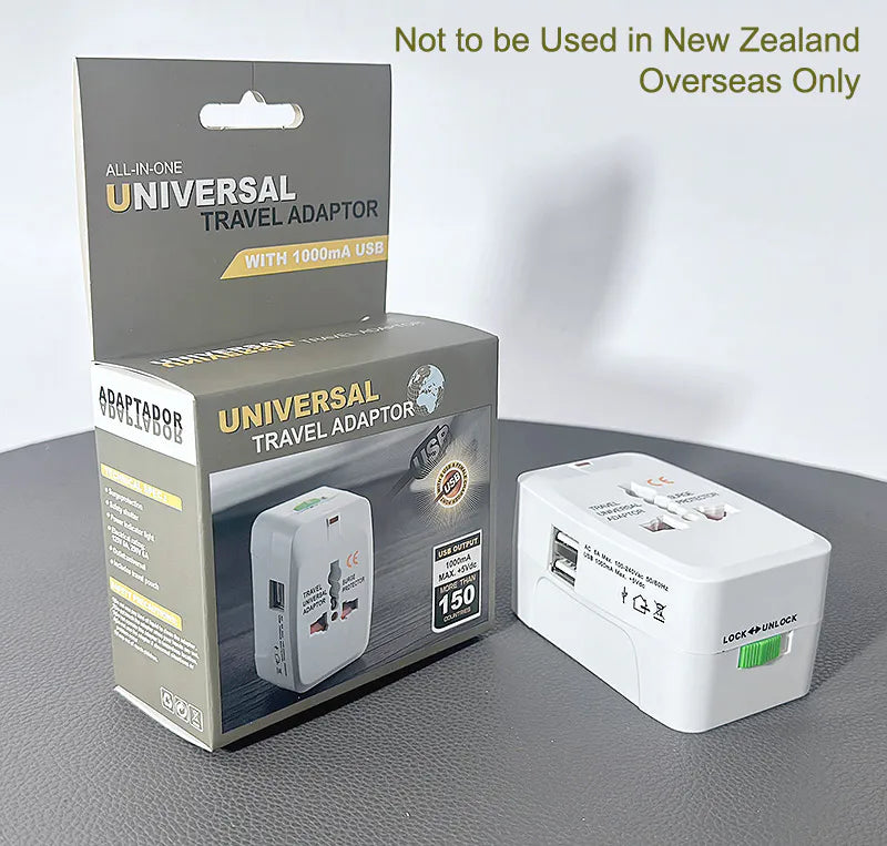 All in one universal travel adaptor with 1000 ma usb(grey box)