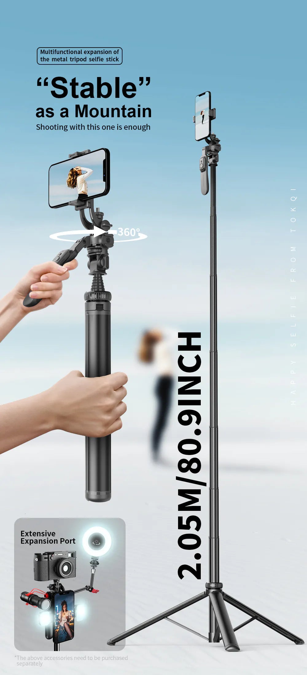 LONG 2m Stable Selfie Stick Tripod C05