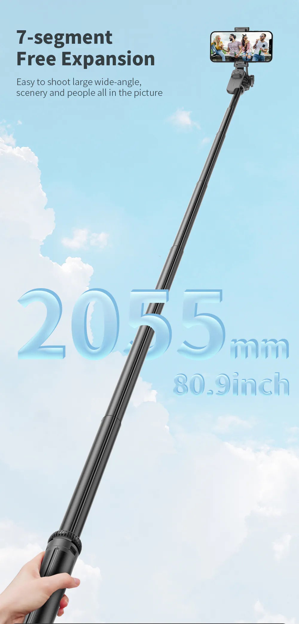LONG 2m Stable Selfie Stick Tripod C05
