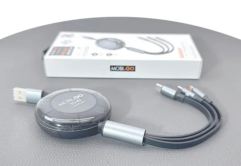 Mobigo 1m 6A 3 in 1 Retractable Charging Cable GO2TLM
