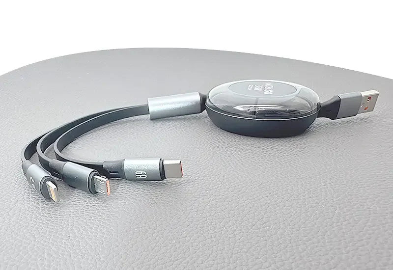Mobigo 1m 6A 3 in 1 Retractable Charging Cable GO2TLM