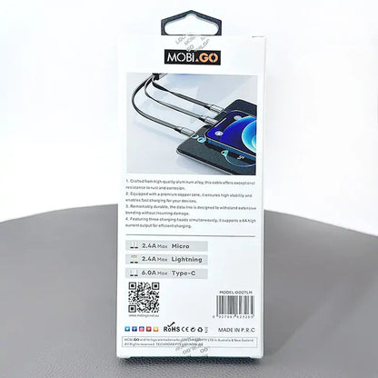 Mobigo 1m 6A 3 in 1 Retractable Charging Cable GO2TLM