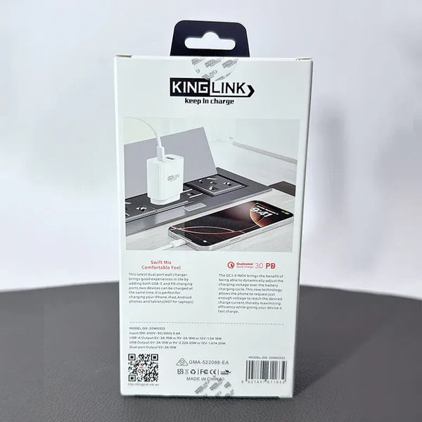 Kinglink pd 20w qc 3.0 fast charger gs20w0322