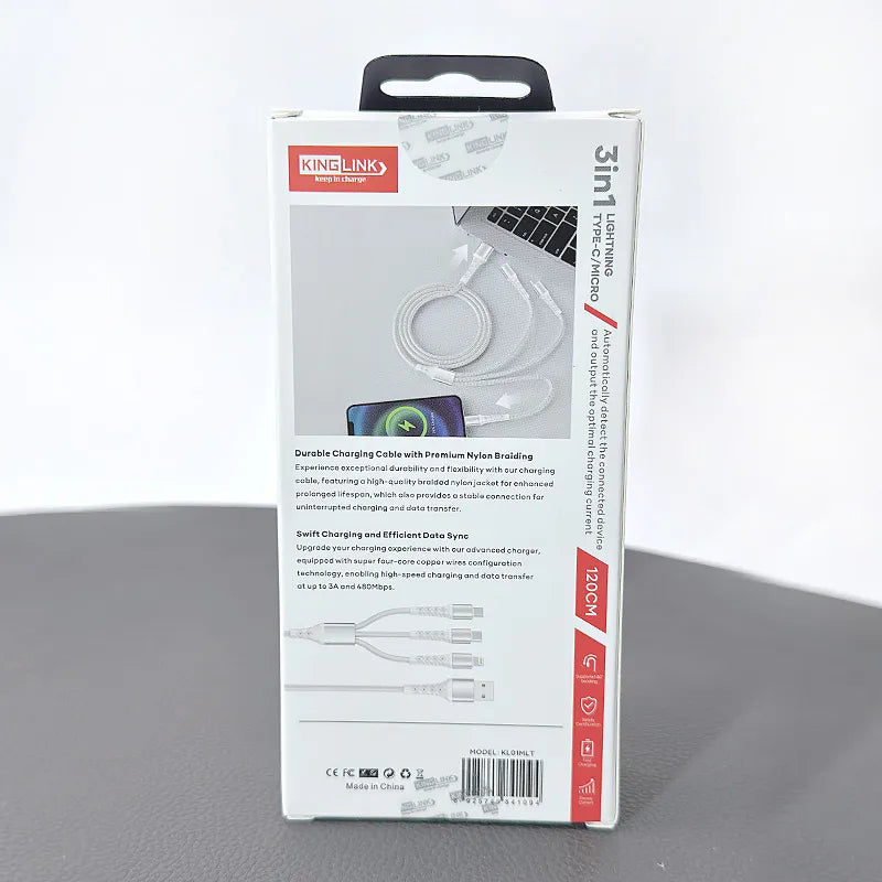 Kinglink 1.2m 3 in 1 Lightning Type-C Micro Cable KL01MLT